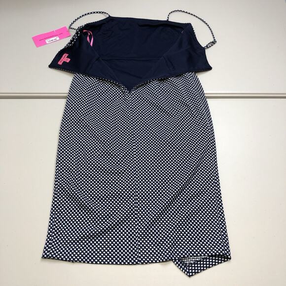 Betsey Johnson Women’s T-length Polka Dot Ruched Faux Wrap Dress Zipper Sz 12 - Picture 9 of 10